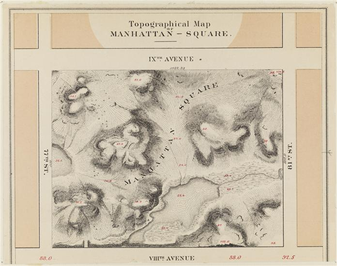 Topographical map of Manhattan Square drawn when it was nothing more than a plot of land with a few outcroppings. (Museum of the City of New York)